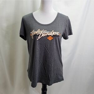 Harley-Davidson Gray Scoop Neck Short Sleeve Tee Size Large